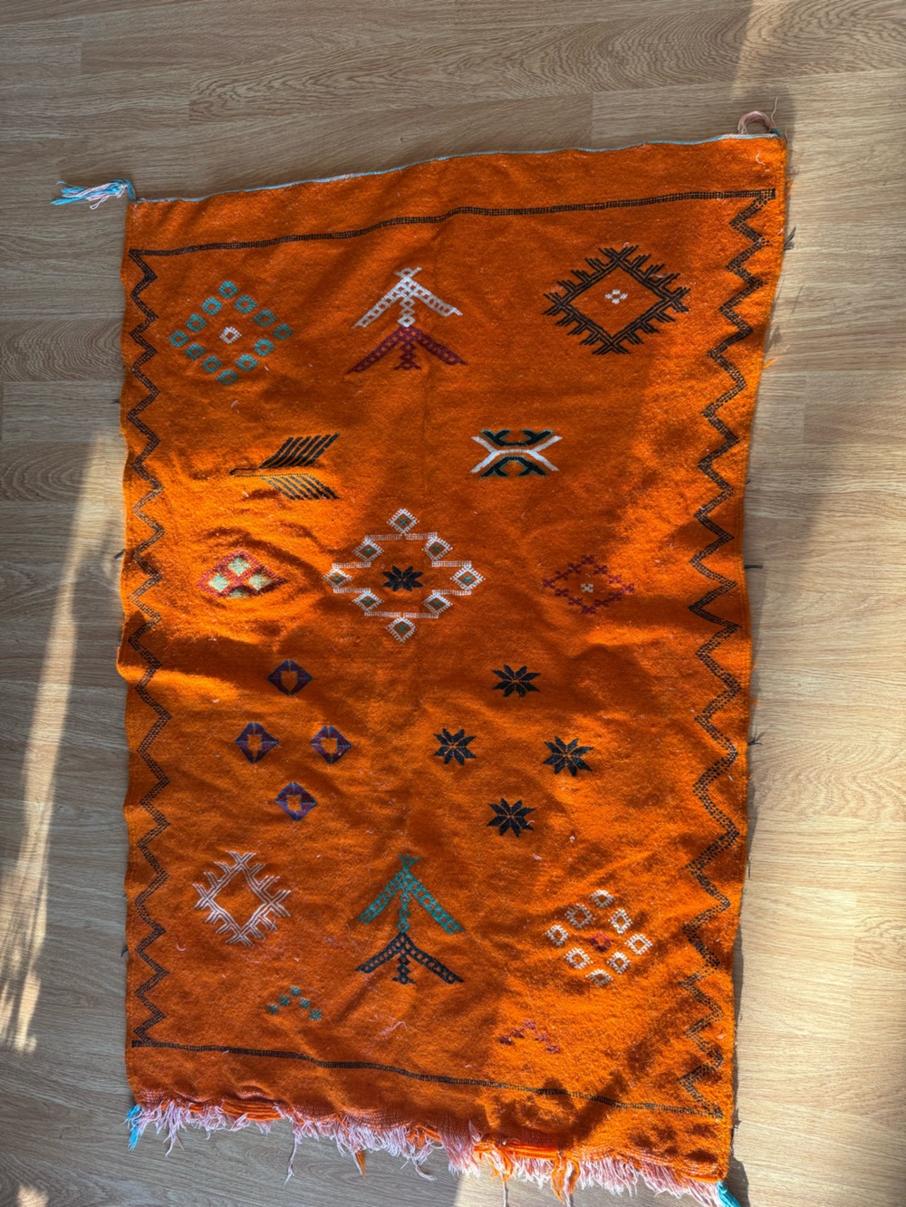 Handwoven Orange Moroccan-Style Door Mat - Bold Orange Accent
